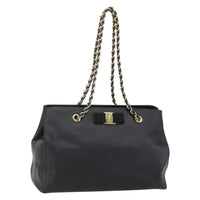 Salvatore Ferragamo Vala Chain Shoulder Bag Leather Black Leather Shoulder Bag Bag (Authentic Pre-Loved)