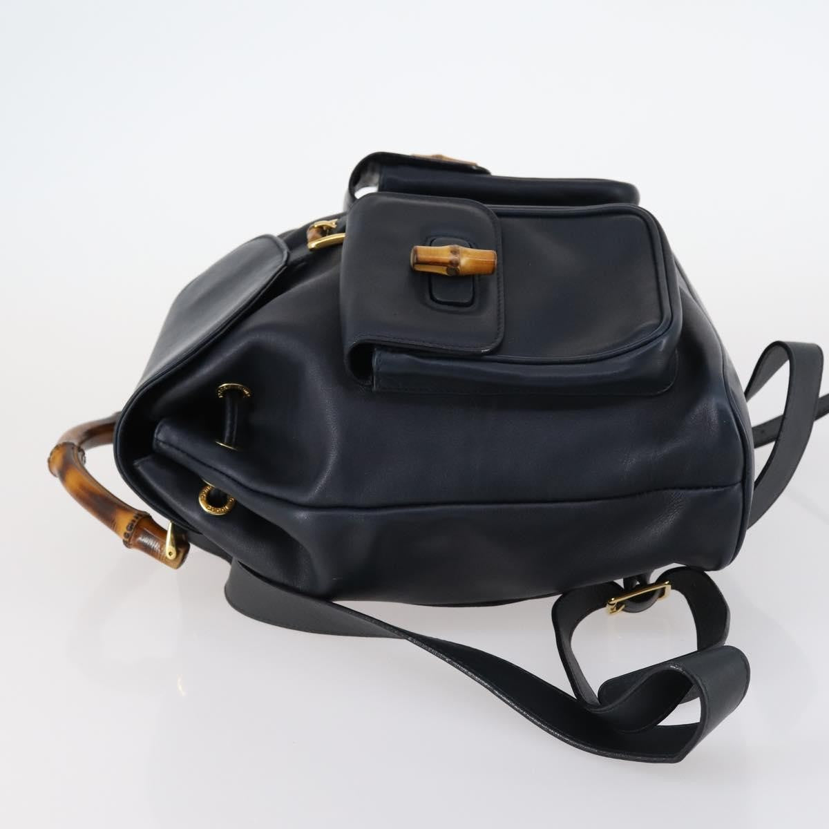 Gucci Vintage Bamboo Backpack Leather Navy Leather Backpack Bag (Pre-Loved)