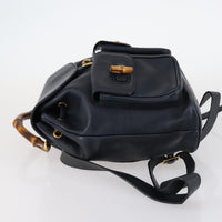 Gucci Vintage Bamboo Backpack Leather Navy Leather Backpack Bag (Pre-Loved)