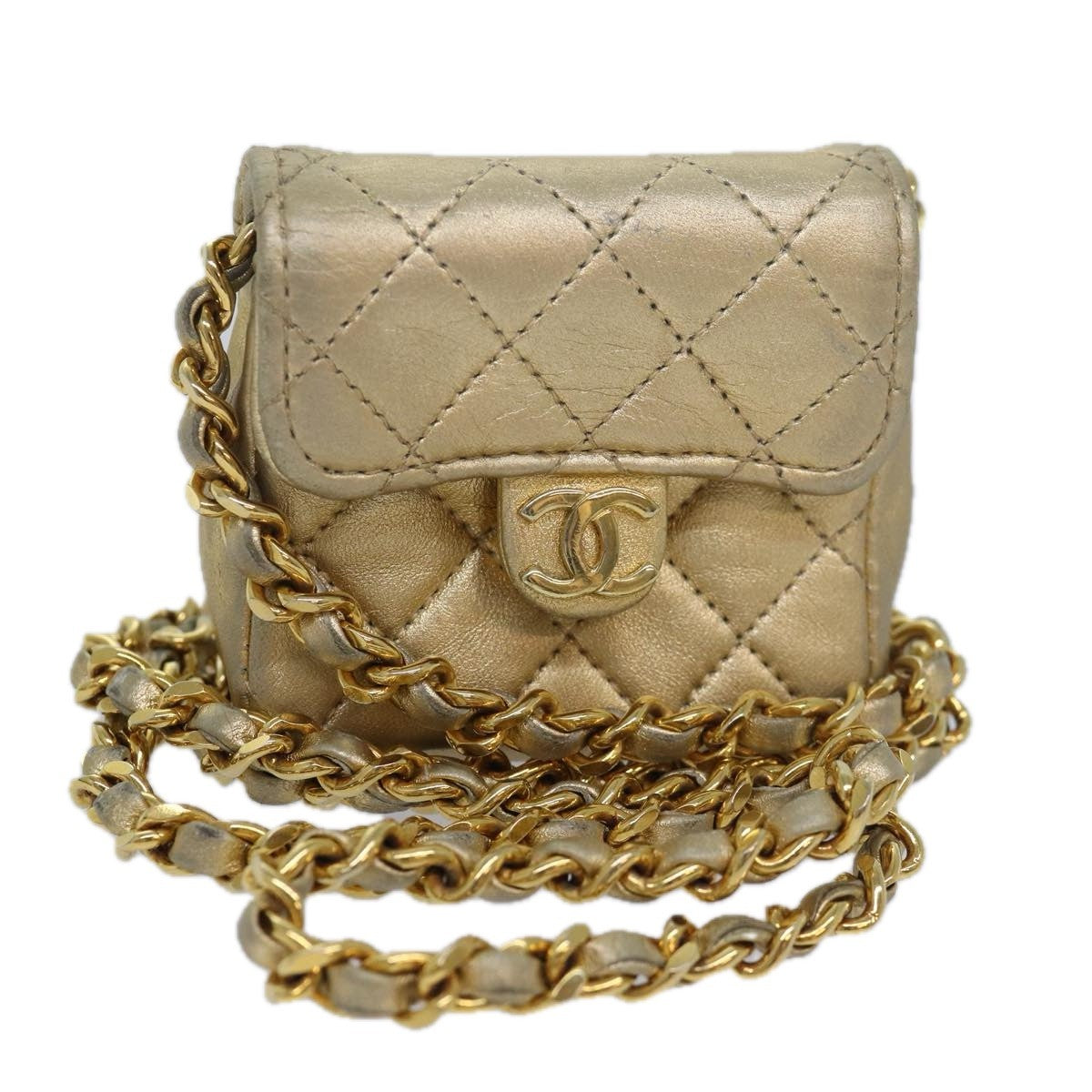 Chanel Vintage Square Cc Flap Bag Quilted Leather Gold Leather Shoulder Bag Bag (Authentic Pre-Loved)
