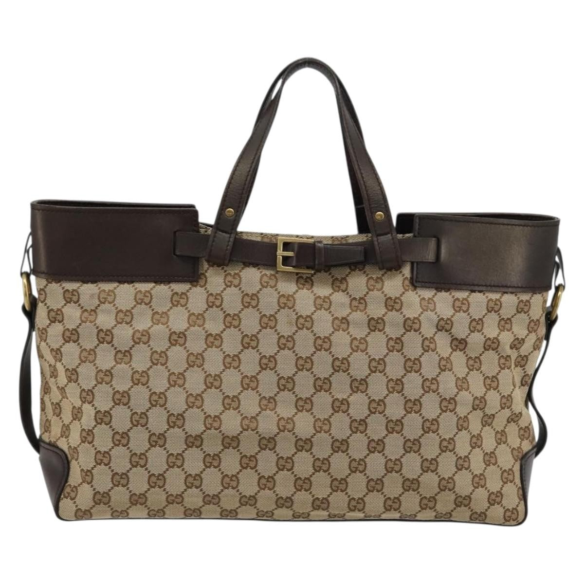 Gucci Gucci Belted Bucket Tote Gg Canvas With Leather Beige Canvas Tote Bag Bag (Authentic Pre-Loved)