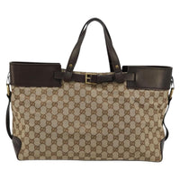 Gucci Gucci Belted Bucket Tote Gg Canvas With Leather Beige Canvas Tote Bag Bag (Authentic Pre-Loved)