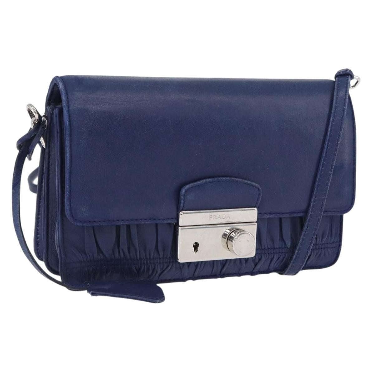 Prada Gaufre Flap Shoulder Bag Nappa Leather Blue Leather Shoulder Bag Bag (Authentic Pre-Loved)
