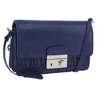 Prada Gaufre Flap Shoulder Bag Nappa Leather Blue Leather Shoulder Bag Bag (Authentic Pre-Loved)