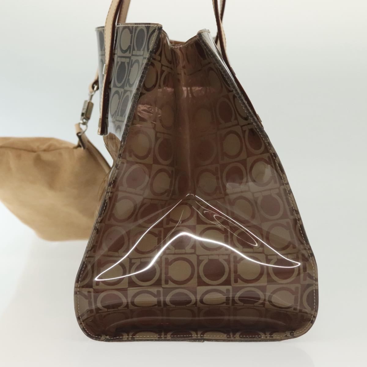 Salvatore Ferragamo Gancini Tote Vinyl Brown Plastic Tote Bag Bag (Authentic Pre-Loved)