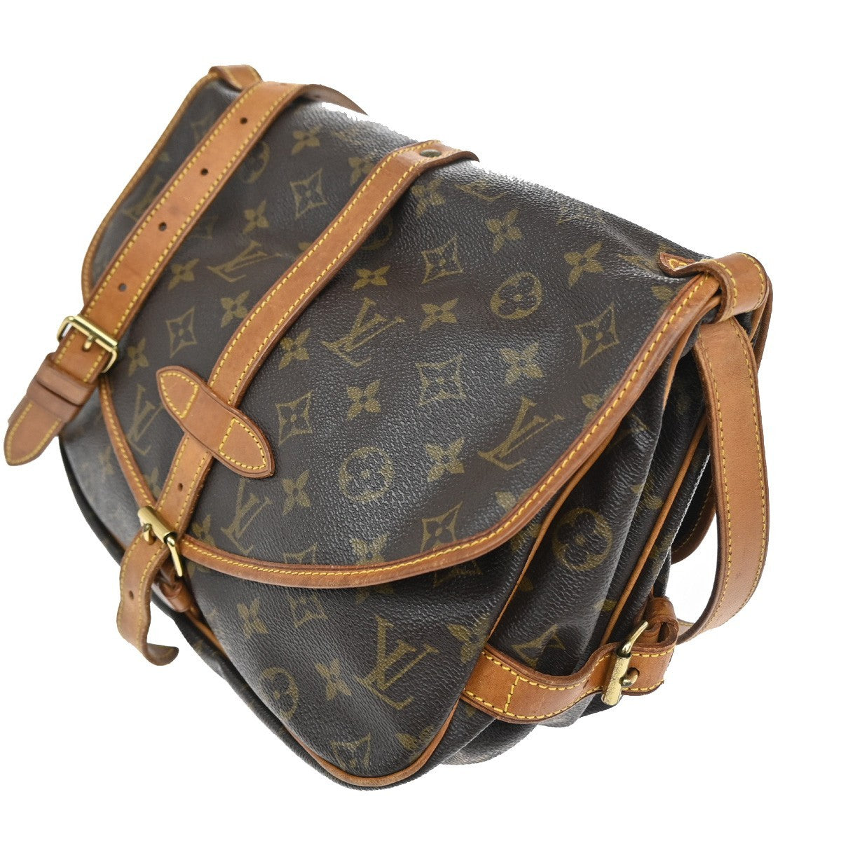 Louis Vuitton Saumur Handbag Monogram Canvas Brown Canvas Shoulder Bag Bag (Pre-Loved)