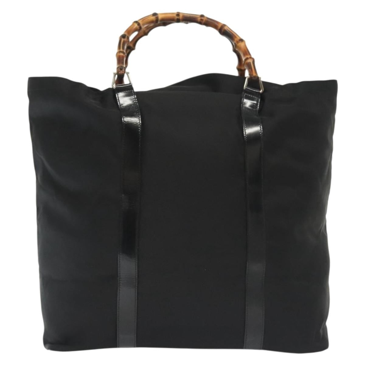 Gucci Bamboo Daily Tote Leather Black Nylon Tote Bag Bag (Authentic Pre-Loved)