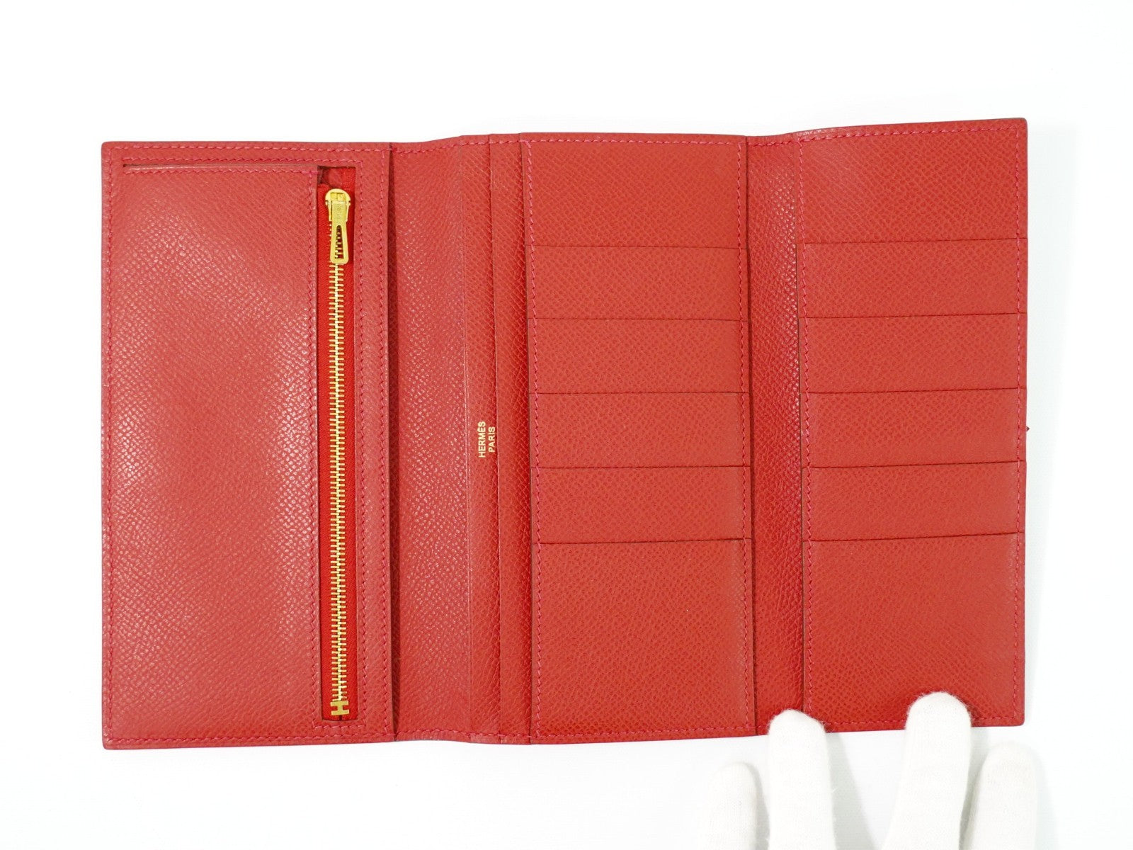 Hermes Bearn Wallet Epsom Red Leather Wallets Accessory (Pre-Loved)