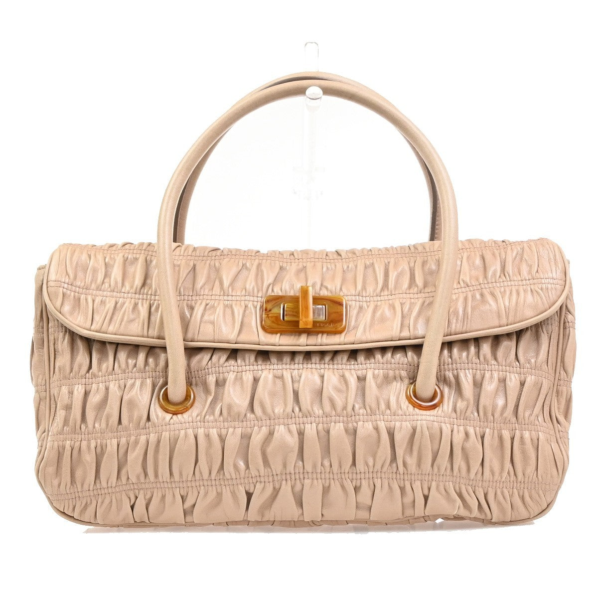 Prada Turnlock Shoulder Bag Nappa Gaufre Beige Leather Shoulder Bag Bag (Authentic Pre-Loved)
