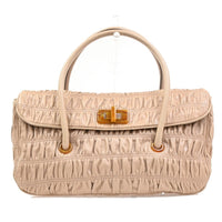 Prada Turnlock Shoulder Bag Nappa Gaufre Beige Leather Shoulder Bag Bag (Authentic Pre-Loved)