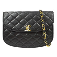Chanel Vintage Round Flap Bag Quilted Lambskin Black Leather Shoulder Bag Bag (Authentic Pre-Loved)