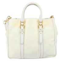 Prada Vintage Tote Tessuto With Leather White Nylon Tote Bag Bag (Authentic Pre-Loved)