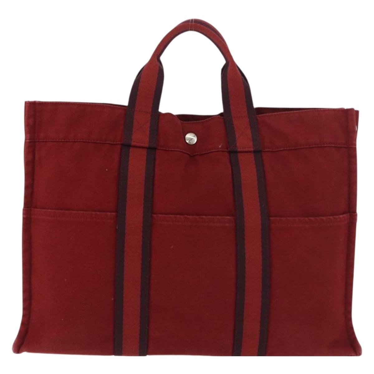 Hermes Fourre Tout Tote Canvas Red Canvas Tote Bag Bag (Pre-Loved)