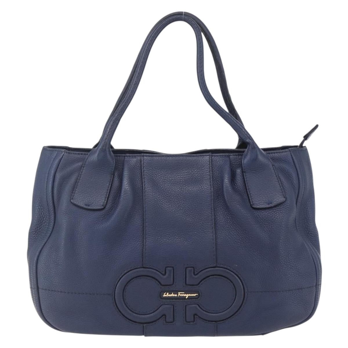 Salvatore Ferragamo Izzie Gancini Embossed Tote Soft Calf Blue Leather Tote Bag Bag (Pre-Loved)