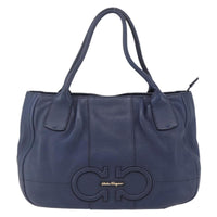 Salvatore Ferragamo Izzie Gancini Embossed Tote Soft Calf Blue Leather Tote Bag Bag (Pre-Loved)