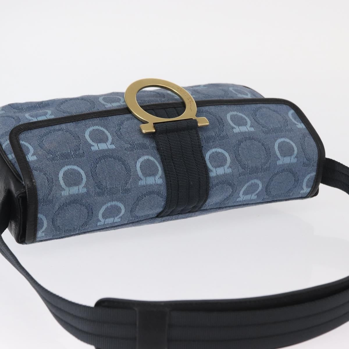 Salvatore Ferragamo Gancini Shoulder Bag Canvas Navy Canvas Shoulder Bag Bag (Authentic Pre-Loved)