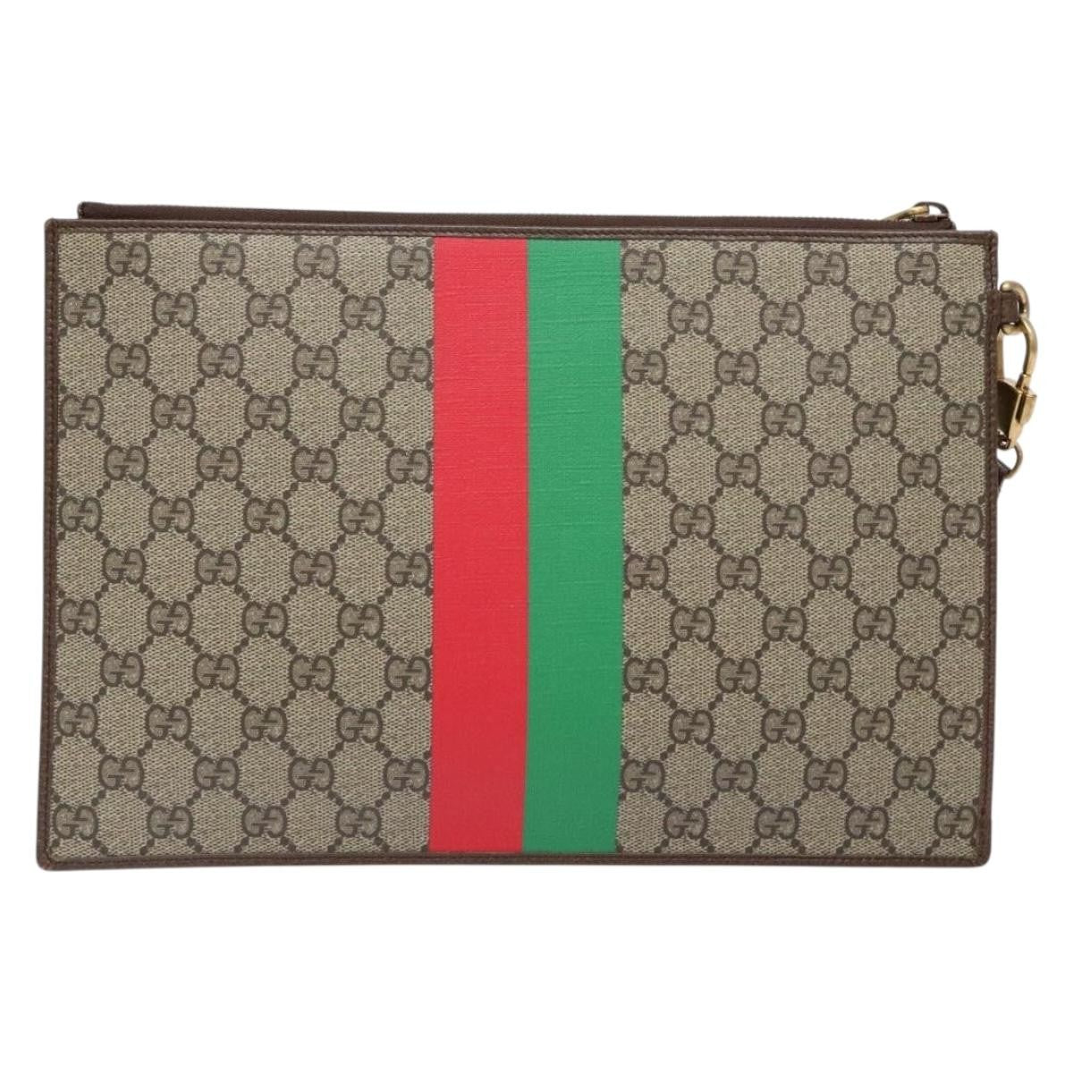Gucci Vintage Web Sherry Line Handbag Canvas Beige Pvc Clutche & Pouche Bag (Authentic Pre-Loved)