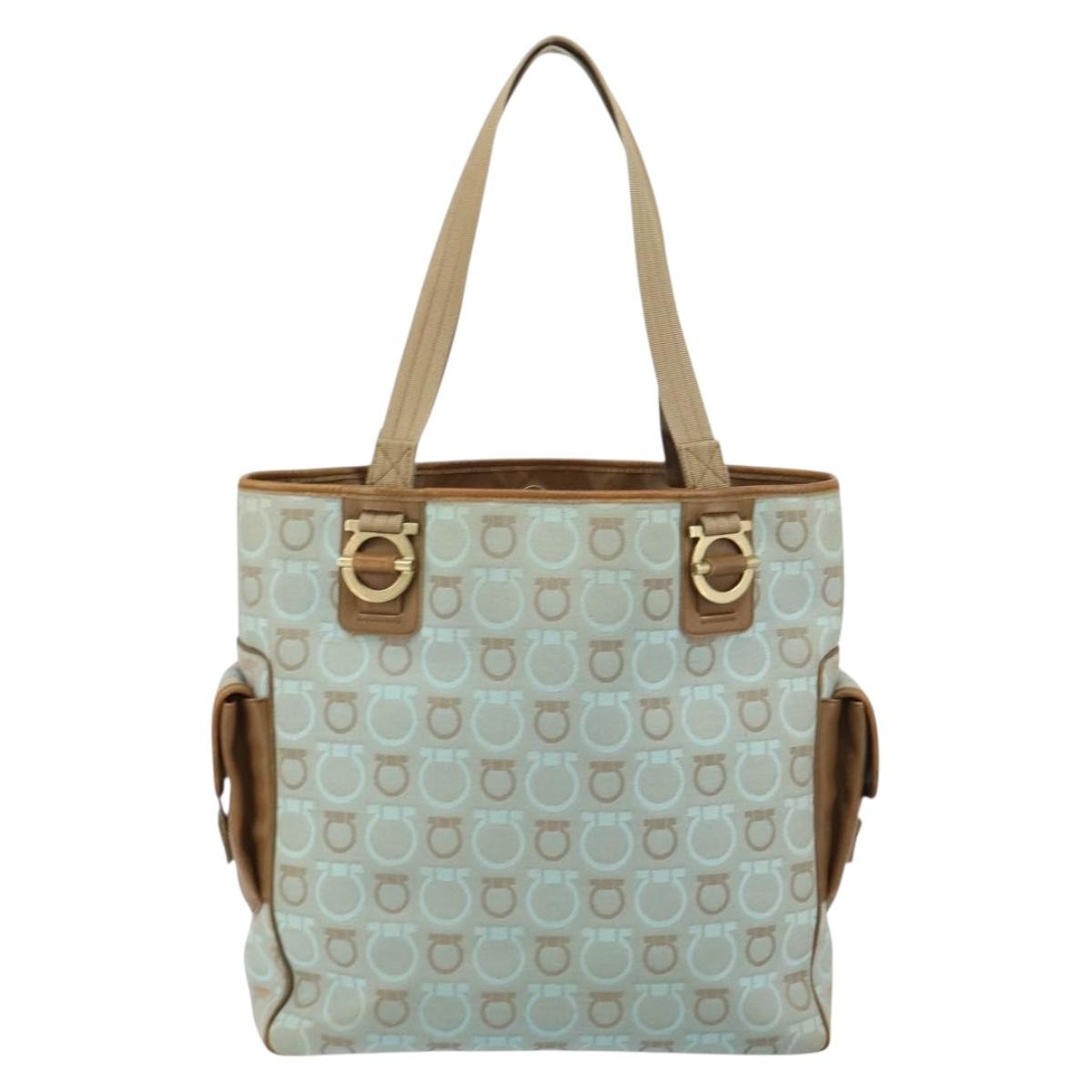 Salvatore Ferragamo Gancini Tote Gancini Canvas Blue Canvas Tote Bag Bag (Authentic Pre-Loved)