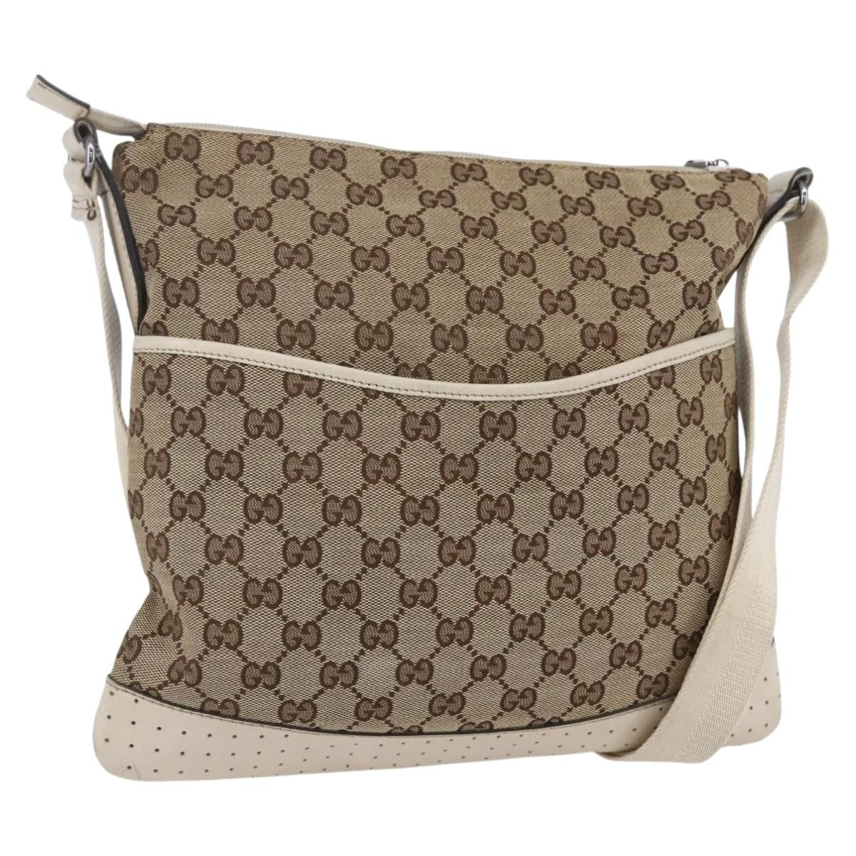 Gucci Zip Messenger Bag Gg Canvas With Perforated Leather Beige Canvas Shoulder Bag Bag (Authentic Pre-Loved)