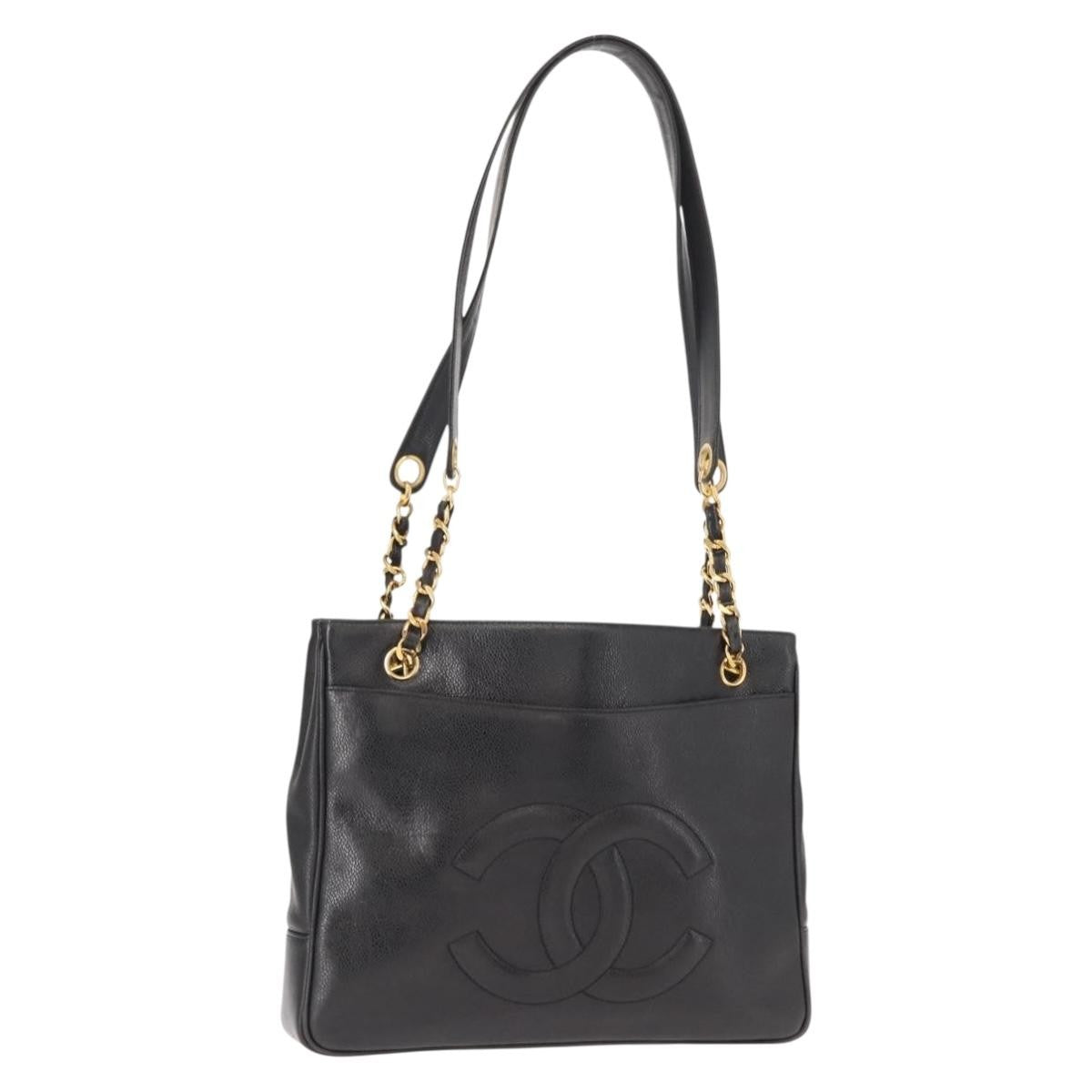 Chanel Chanel Vintage Cc Chain Tote Caviar Black Leather Tote Bag Bag (Pre-Loved)