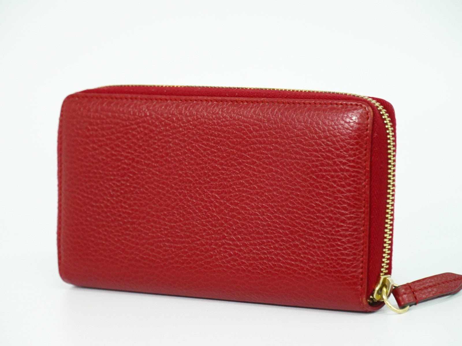 Gucci Gg Marmont Zip Around Wallet Leather Red Leather Wallets Accessory (Authentic Pre-Loved)