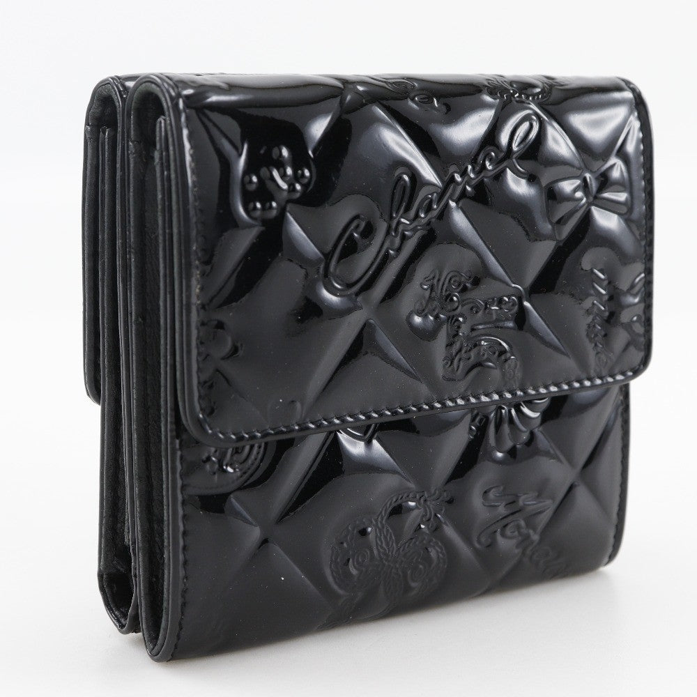 Chanel Bi-Fold Wallet Quilted Patent Black Patent_Leather Wallets Accessory (Authentic Pre-Loved)