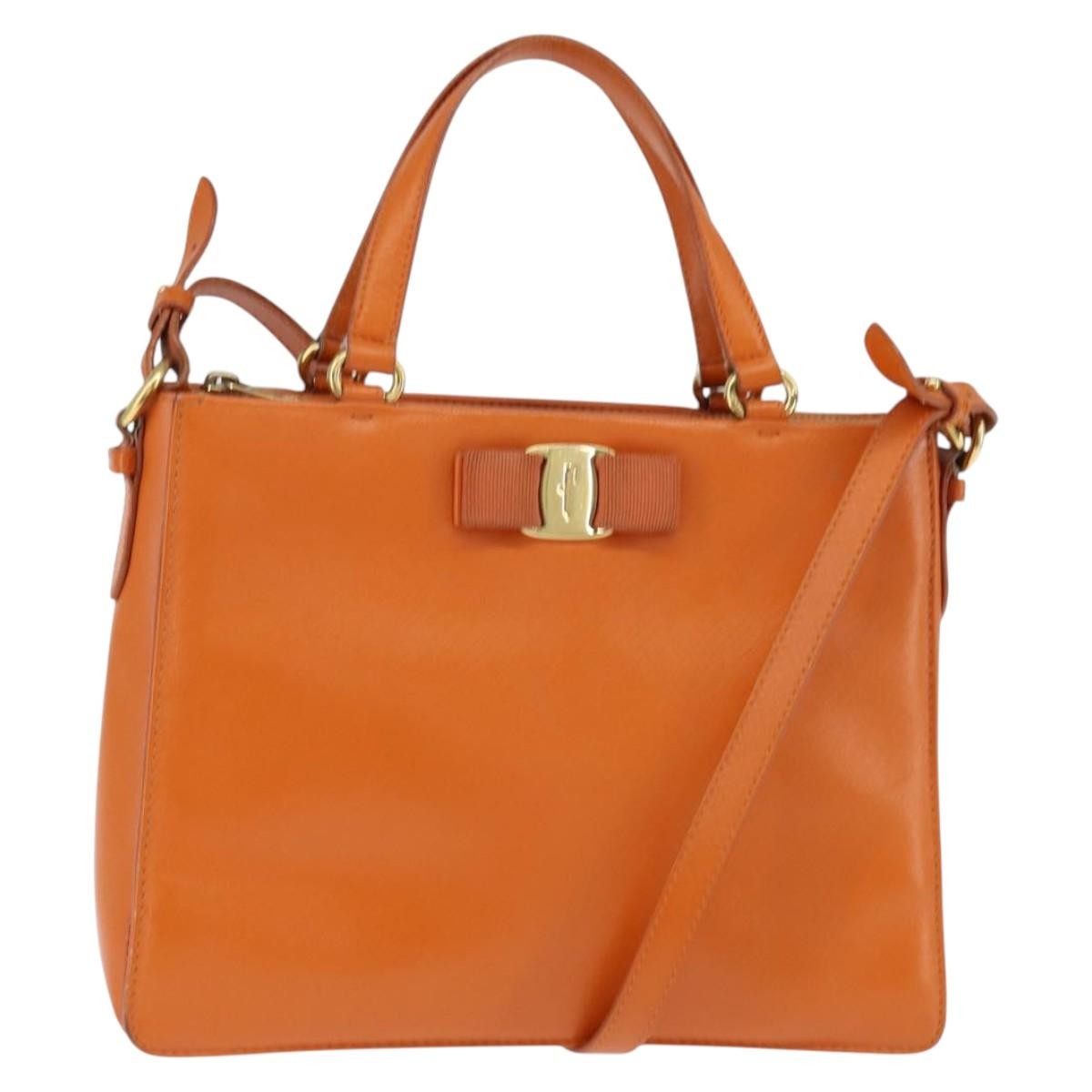 Salvatore Ferragamo Vala Tote Leather Orange Leather Tote Bag Bag (Authentic Pre-Loved)