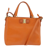 Salvatore Ferragamo Vala Tote Leather Orange Leather Tote Bag Bag (Authentic Pre-Loved)