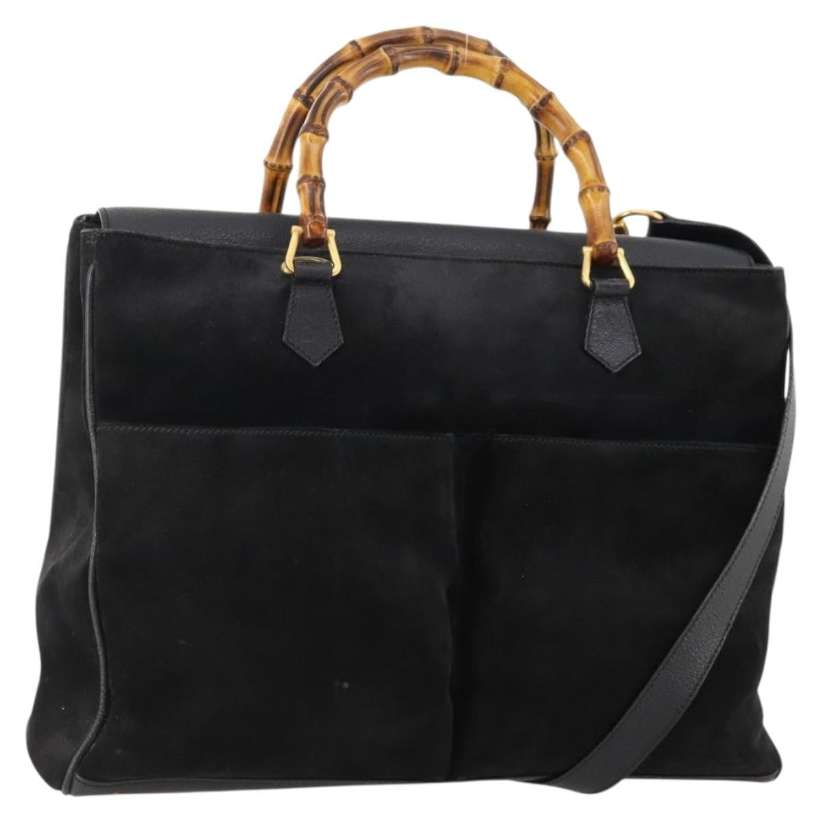 Gucci Bamboo Tote Bag Suede Black Suede Tote Bag Bag (Pre-Loved)