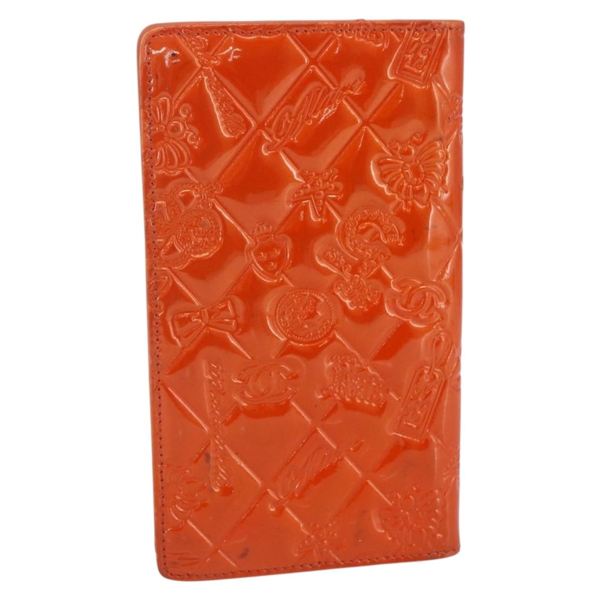 Chanel Lucky Symbols Yen Wallet Embossed Quilted Patent Orange