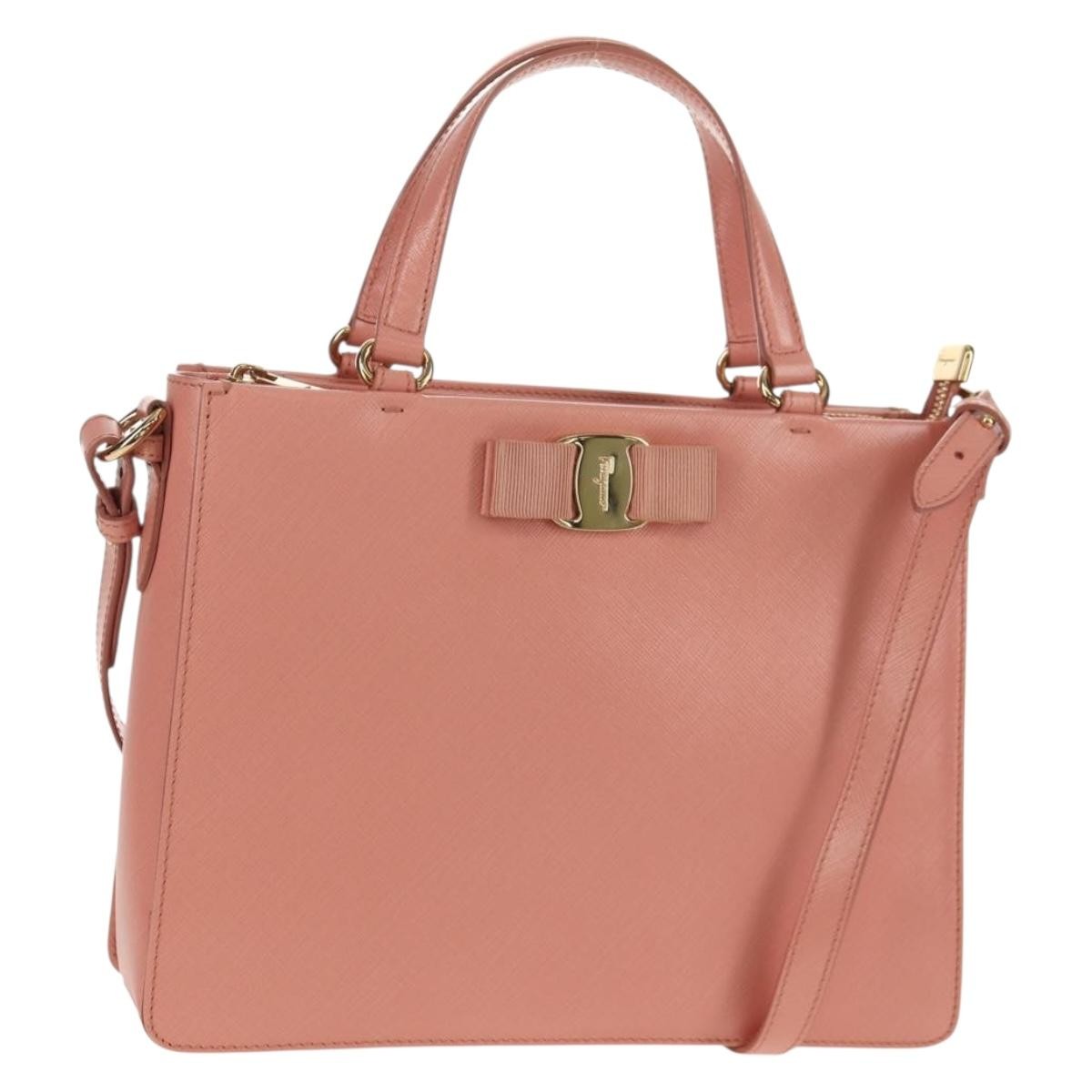 Salvatore Ferragamo Vala Handbag Leather Pink Leather Handbag (Authentic Pre-Loved)