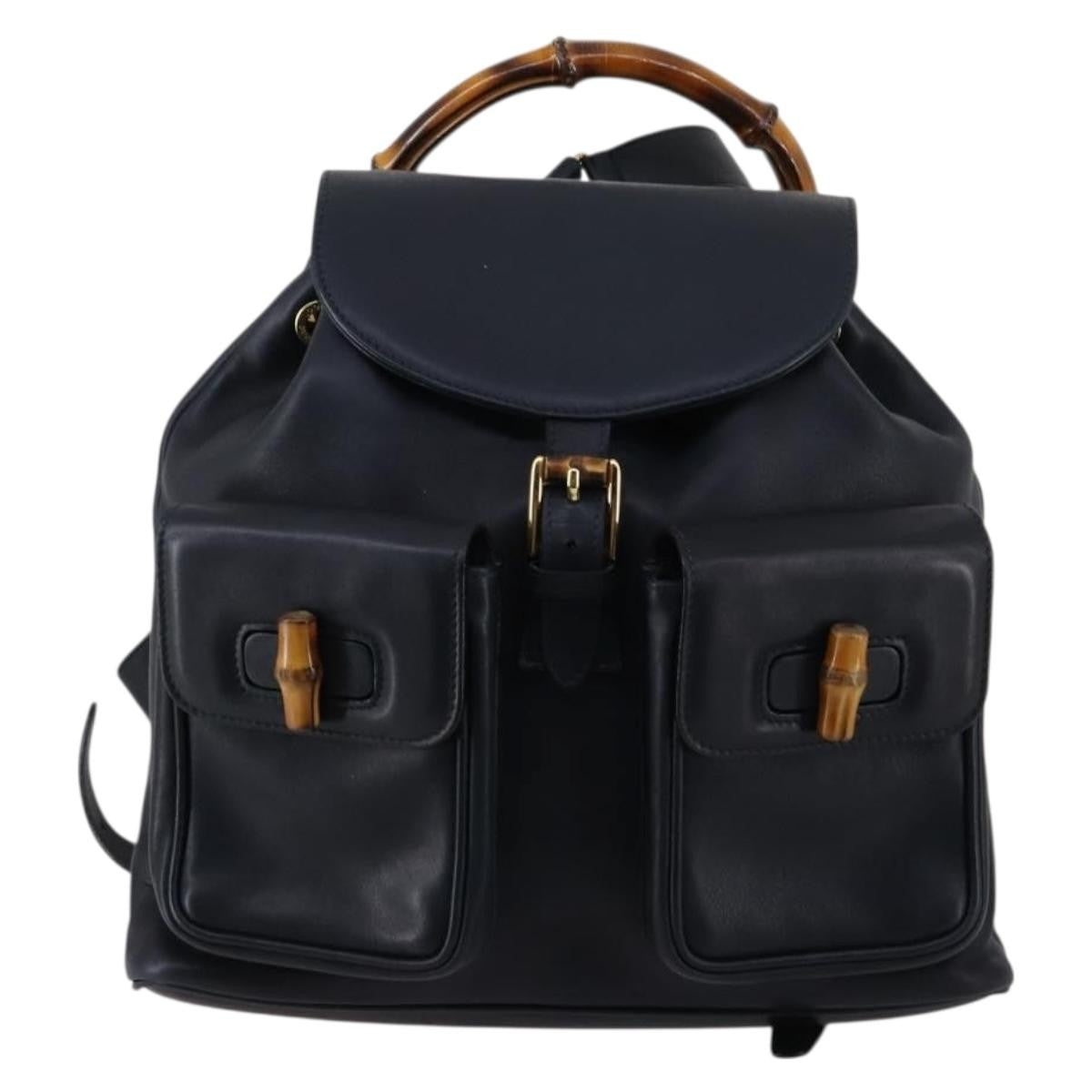 Gucci Vintage Bamboo Backpack Leather Navy Leather Backpack Bag (Pre-Loved)