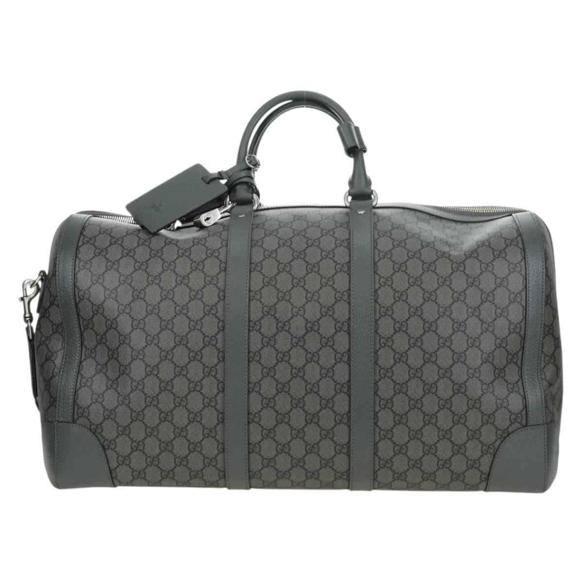 Gucci Web Trim Weekend Duffle Bag Gg Coated Canvas Gray Pvc Handbag (Authentic Pre-Loved)