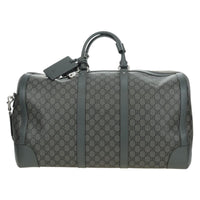 Gucci Web Trim Weekend Duffle Bag Gg Coated Canvas Gray Pvc Handbag (Authentic Pre-Loved)