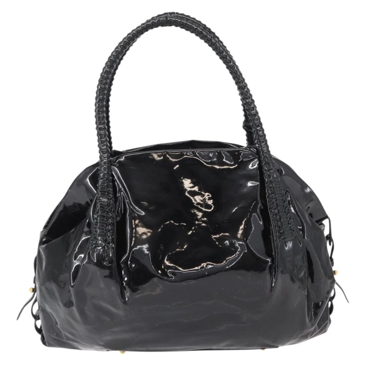 Salvatore Ferragamo Gancini Tote Patent Leather Black Patent_Leather Tote Bag Bag (Authentic Pre-Loved)