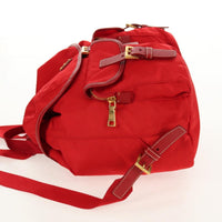 Prada Vela Double Front Pocket Backpack Tessuto With Saffiano Leather Red Nylon Backpack Bag (Authentic Pre-Loved)