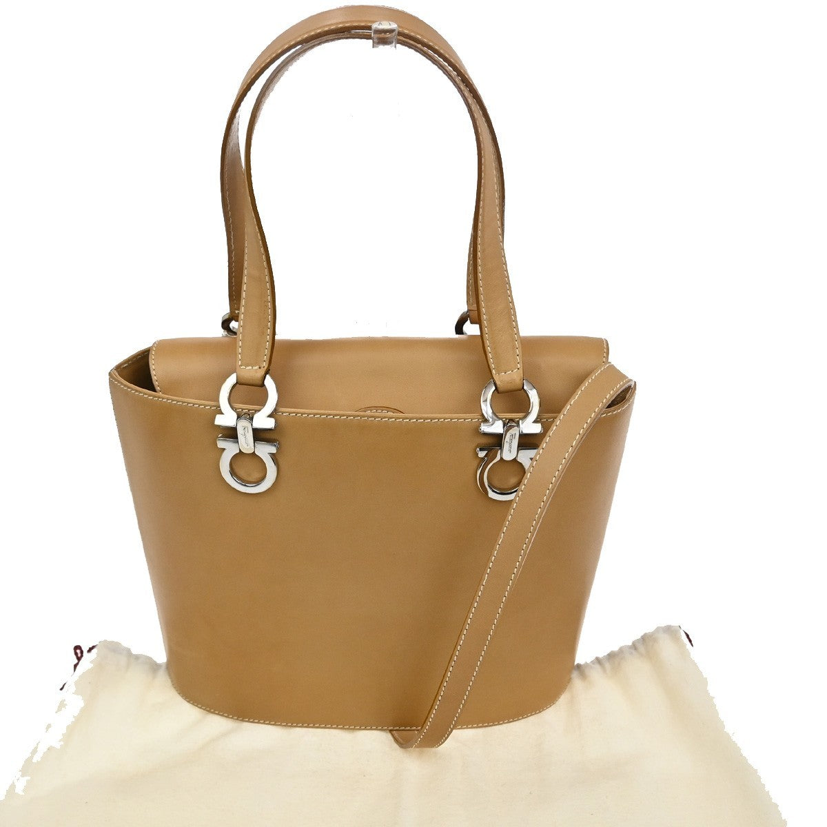 Salvatore Ferragamo Gancini Shoulder Bag Leather Brown Leather Shoulder Bag Bag (Pre-Loved)
