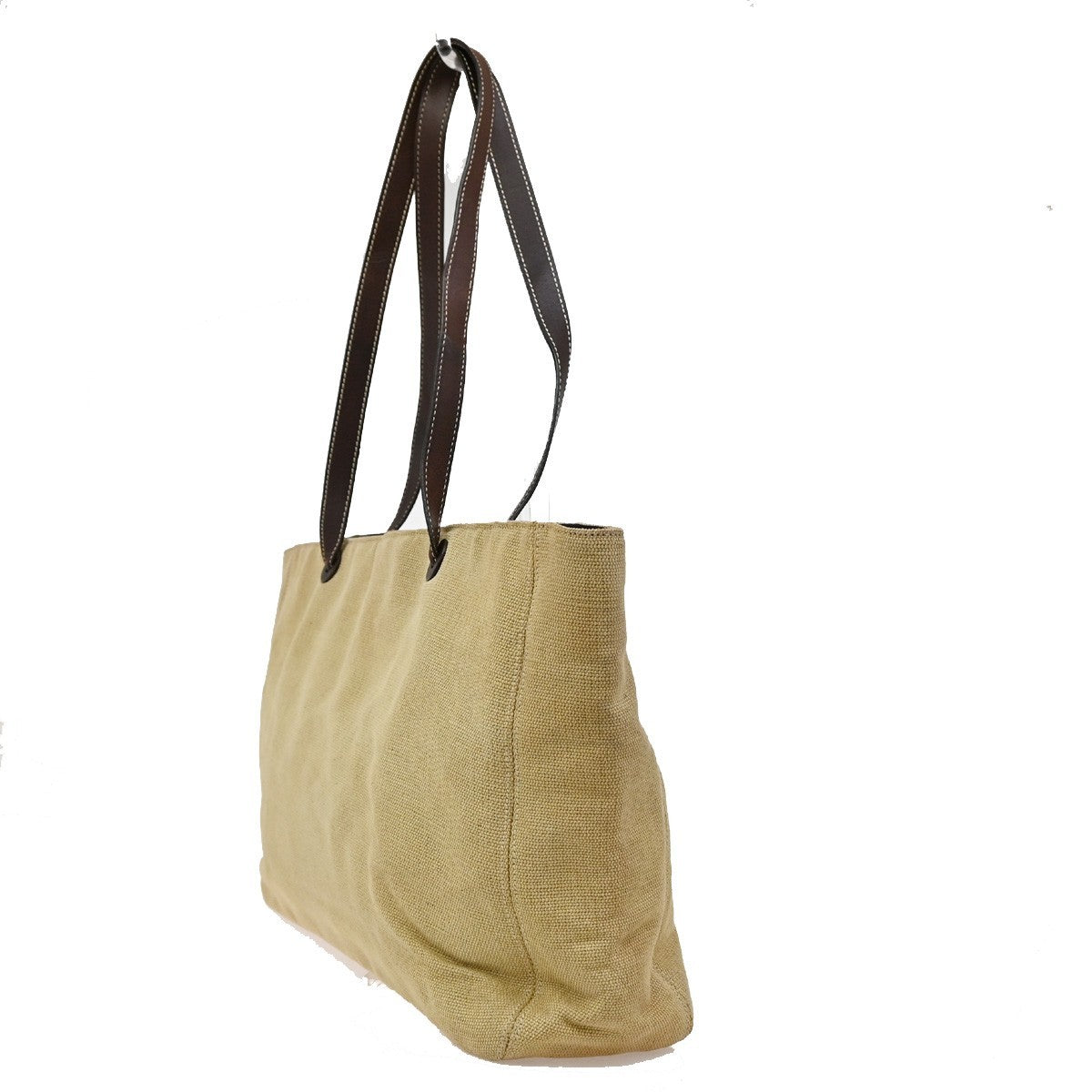 Chanel Vintage Cc Tote Canvas With Leather Beige Canvas Tote Bag Bag (Pre-Loved)