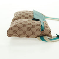 Gucci Vintage Double Belt Bag Gg Canvas With Leather Beige Canvas Shoulder Bag Bag (Authentic Pre-Loved)