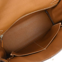 Hermes Kelly Handbag Brown Togo With Palladium Hardware Gold Leather Handbag (Pre-Loved)