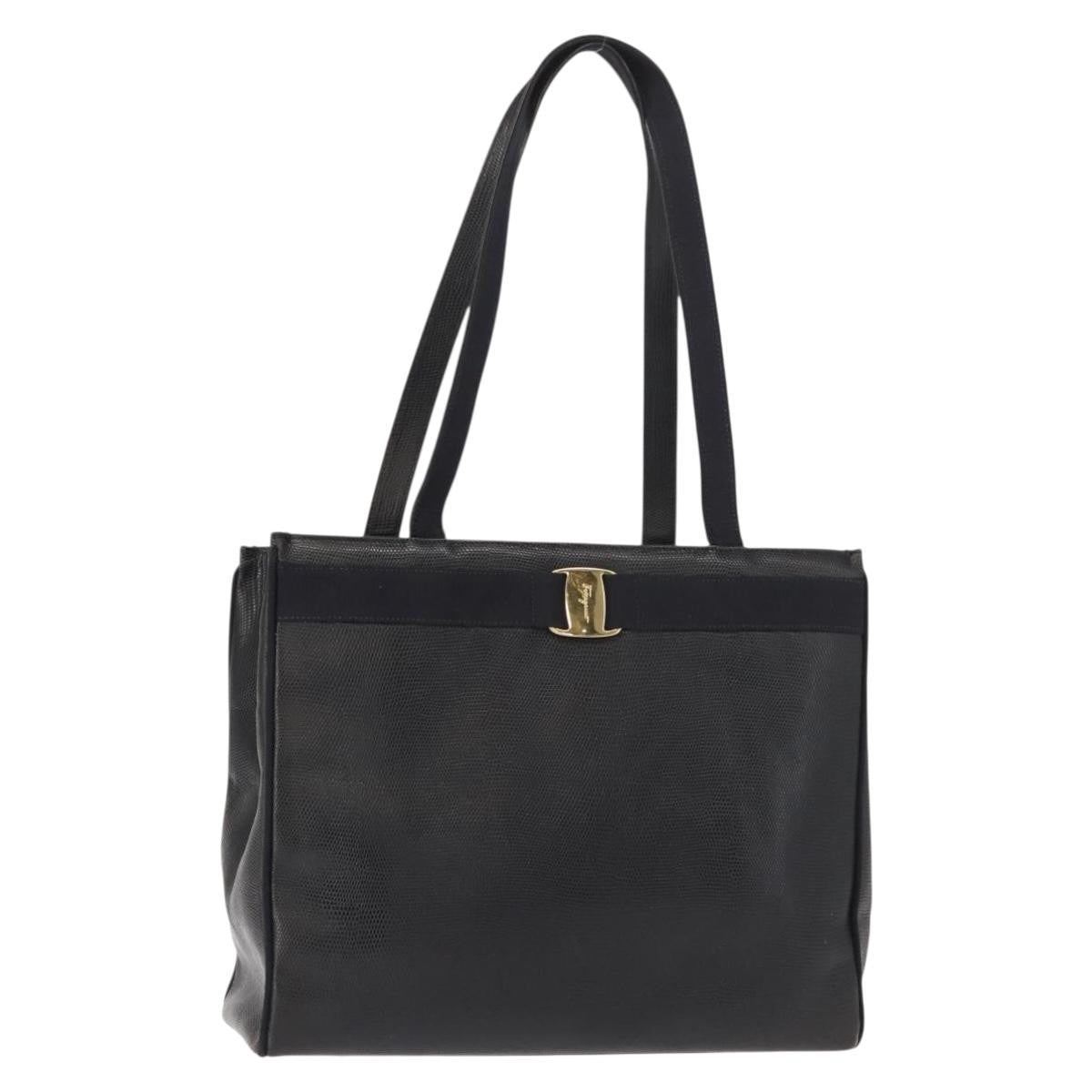 Salvatore Ferragamo Vala Tote Leather Navy Leather Tote Bag Bag (Pre-Loved)