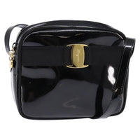 Salvatore Ferragamo Vara Bow Camera Shoulder Bag Patent Leather Black Patent_Leather Shoulder Bag Bag (Authentic Pre-Loved)