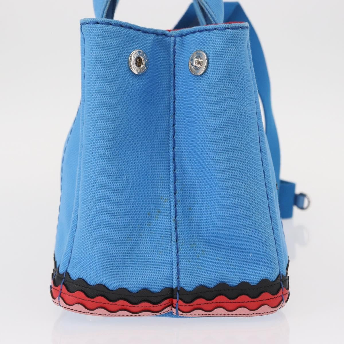 Prada Canapa Convertible Tote Canvas With Applique Blue Canvas Tote Bag Bag (Pre-Loved)