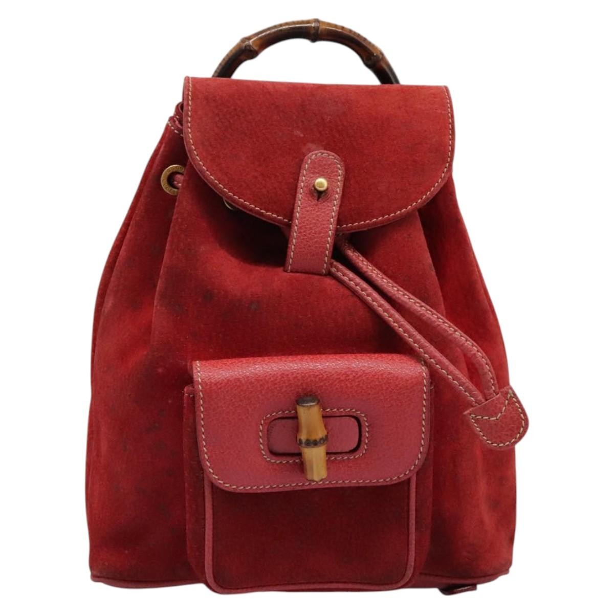 Gucci Gucci Bamboo Backpack Daim Red Suede Backpack Bag (Authentic Pre-Loved)