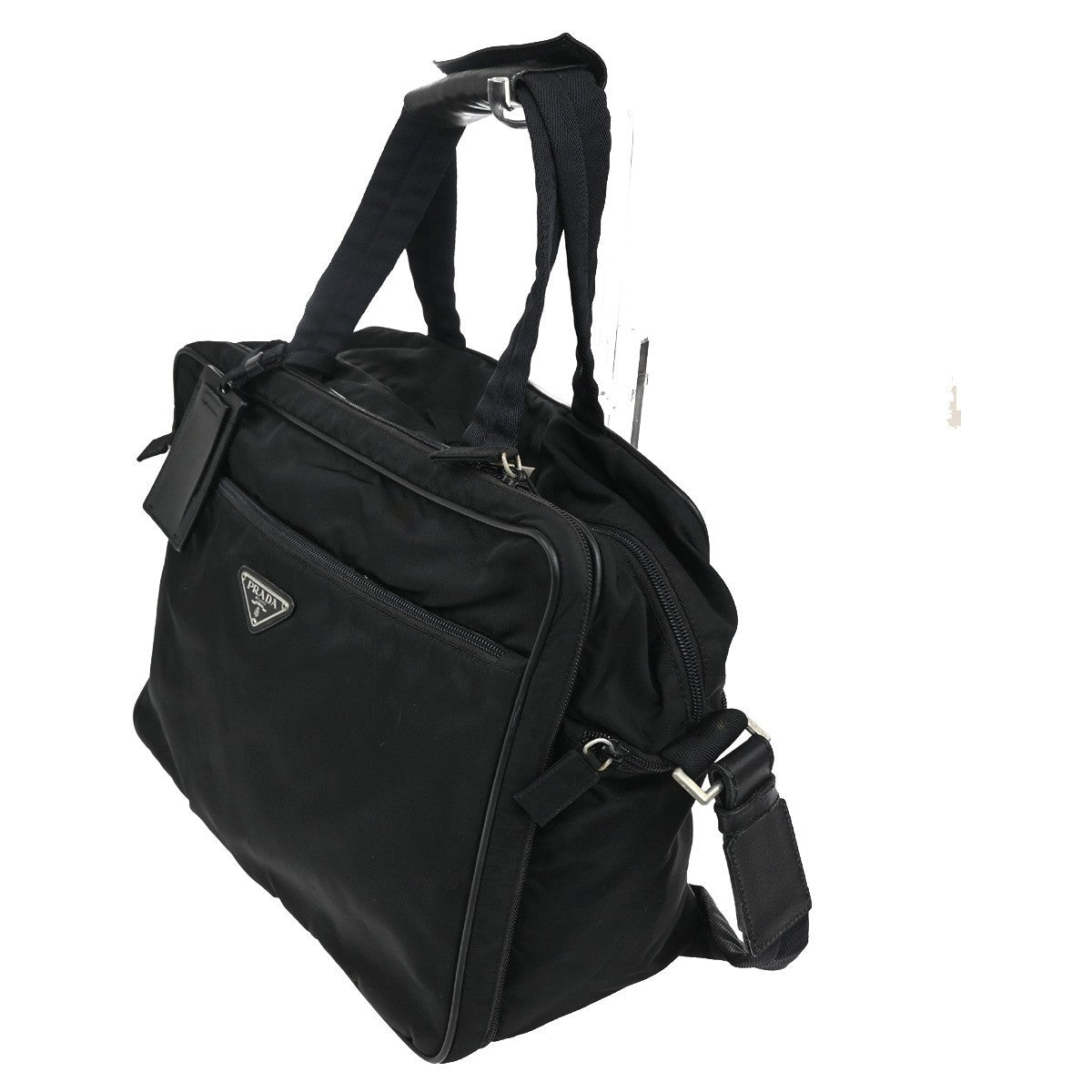 Prada Expandable Front Zip Boston Bag Tessuto Black Nylon Travel Bag Bag (Pre-Loved)