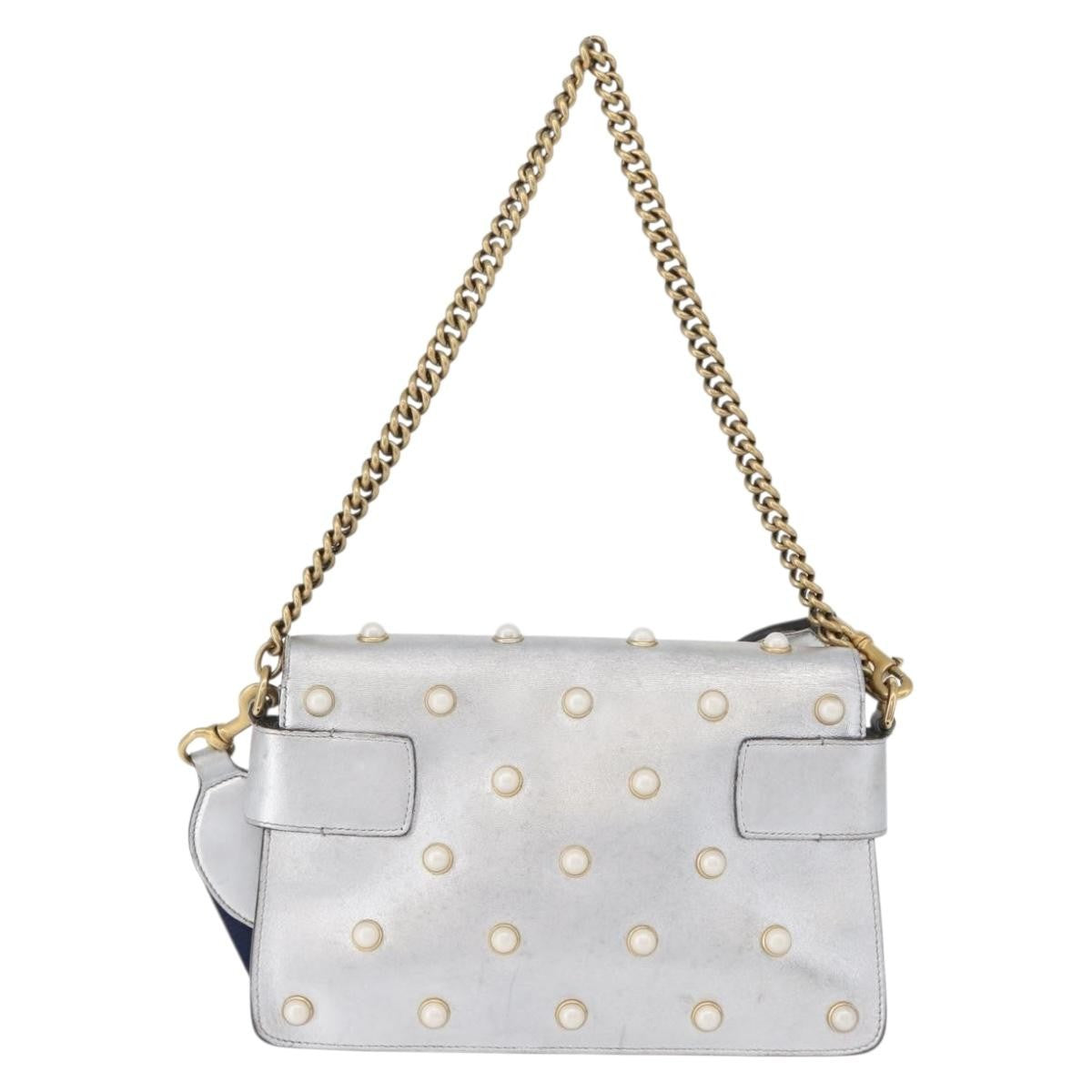 Gucci Broadway Pearly Bee Shoulder Bag Embellished Leather Silver Leather Shoulder Bag Bag (Authentic Pre-Loved)