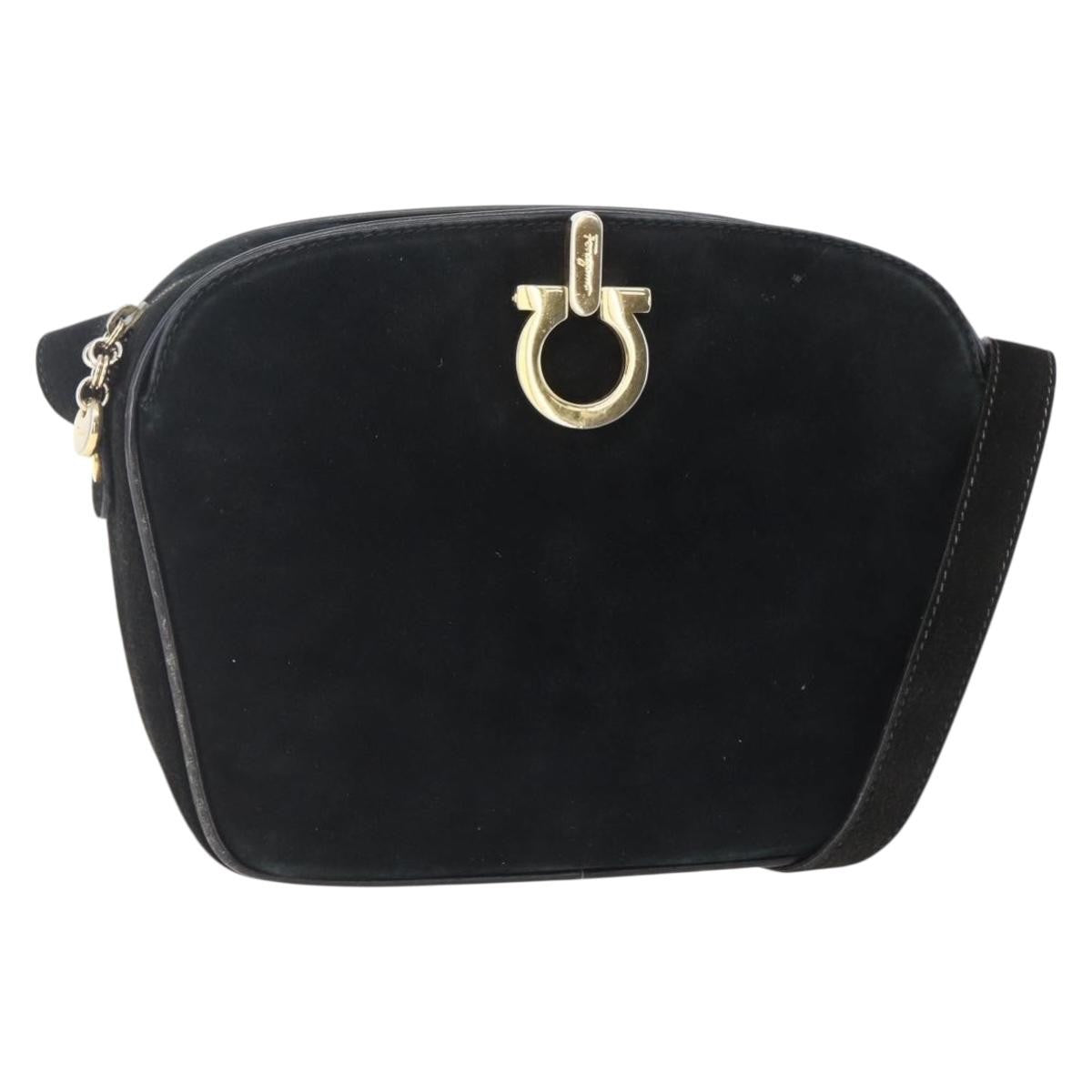 Salvatore Ferragamo Gancini Shoulder Bag Suede Black Suede Shoulder Bag Bag (Pre-Loved)