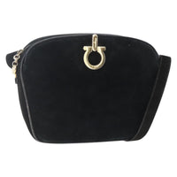 Salvatore Ferragamo Gancini Shoulder Bag Suede Black Suede Shoulder Bag Bag (Pre-Loved)