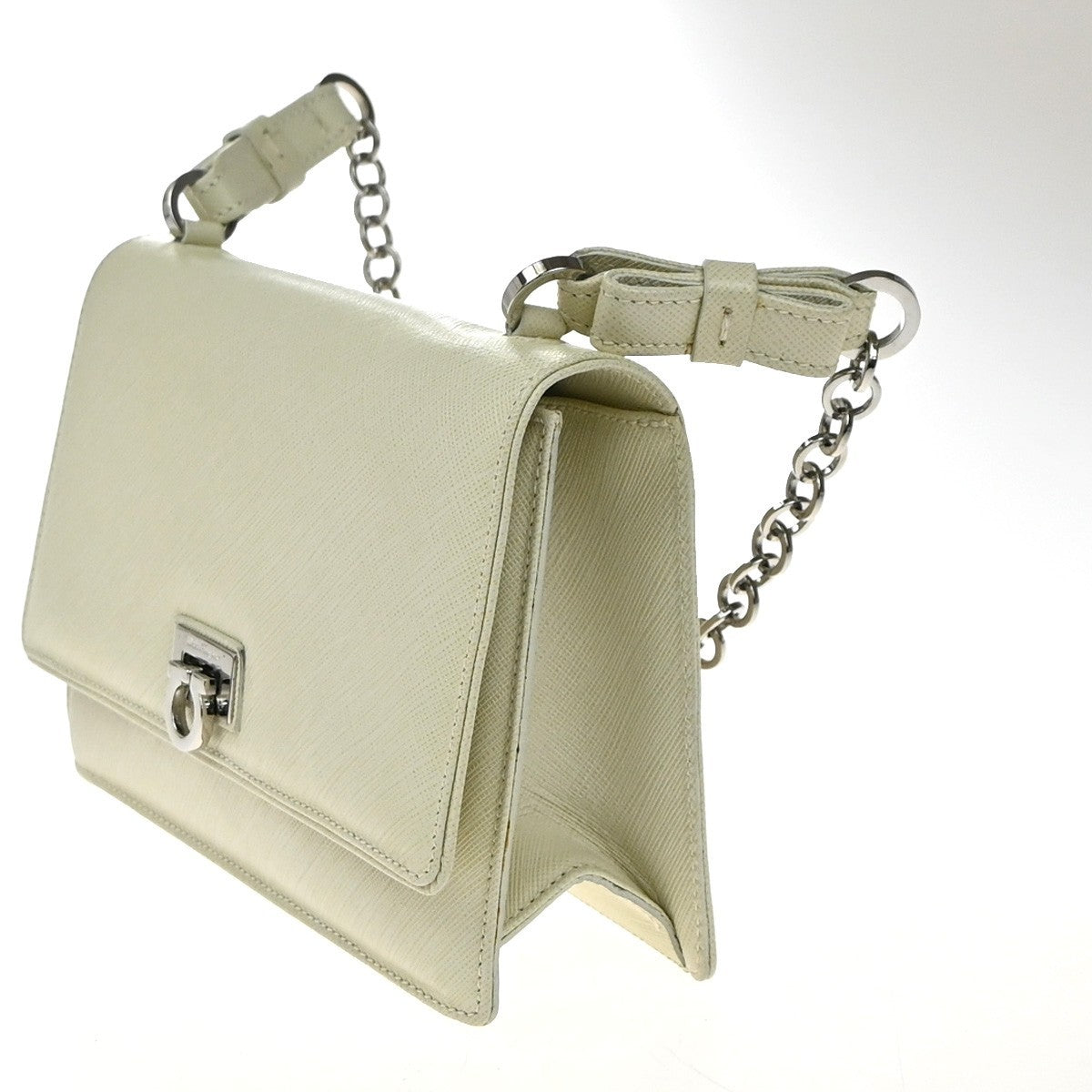Salvatore Ferragamo Gancini Shoulder Bag Leather White Leather Shoulder Bag Bag (Authentic Pre-Loved)