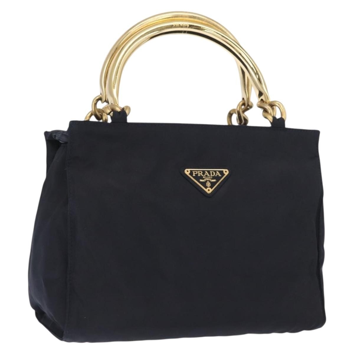 Prada Metal Handles Tote Tessuto Navy Nylon Tote Bag Bag (Pre-Loved)